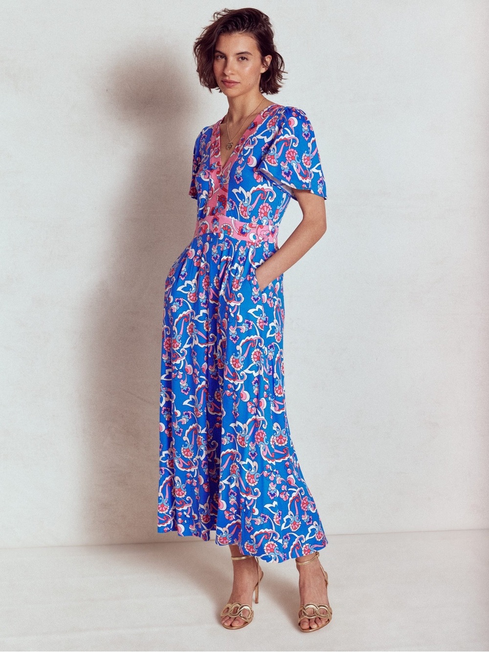 Boden Sz 2 US Ellie Floral Flutter Maxi Tea Dress